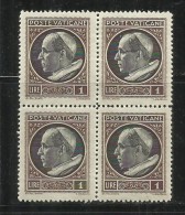 VATICANO VATICAN VATIKAN 1945 MEDAGLIONCINI STEMMA EFFIGIE PAPA PIO XII LIRE 1 QUARTINA BLOCK MNH - Unused Stamps