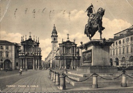 1963 TORINO PIAZZA SAN CARLO FG V SEE 2 SCANS ANIMATA - Orte & Plätze