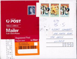 Australia 2014 Registered Domestic Mailer With Circus 45c Strip Of 3 - Lettres & Documents
