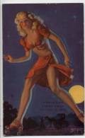 Blond PIN UP Roller Skating In Moonlight - Mutoscope Card - Pin-Ups