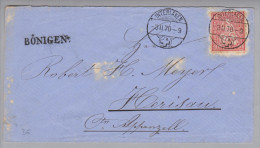Heimat BE Bönigen 1870-02-03 Langstempel Auf Brief Nach Herisau Mit 10Rp.karminr. Sitzende Helvetia - Covers & Documents