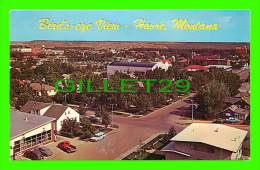 HAVRE, MT - BIRD'S EYE VIEW ON THE CITY - ANIMATED OLD CARS - BOB ANDERSON POSTCARDS - - Havre