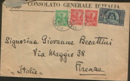 1951TUNIS TUNISIE X FIRENZE PAR AVION CONSOLATO GNERALE D'ITALIA - Covers & Documents
