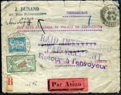 FRANCE - N° 181 + 207 / LR AVION DE PARIS LE 19/2/1929, PAR " DRAGON D'ANNAM ", AVEC GRIFFE ACCIDENT  - FATIGUE MAIS RR - Premiers Vols