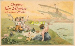 Chromo  Format Cpa, Cacao Van Houten, N° 3 , Enfant Aviateur , Pique-nique Bord De Mer...., Scan Recto Verso - Van Houten