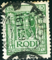 RODI, COLONIE ITALIANE, ITALIAN COLONIES, EGEO, CROCIATO, 1929, FRANCOBOLLO USATO, Scott 18 - Ägäis (Rodi)