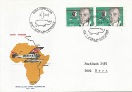 Switzerland 1977 Zürich Commemorative Flight To Cape Town Rhinoceros Cover - Neushoorn