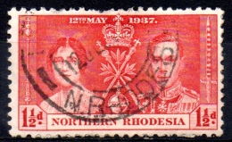 NORTHERN RHODESIA 1937 Coronation - 11/2d. - Red  FU SOME PAPER ATTACHED - Nordrhodesien (...-1963)
