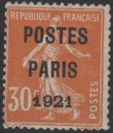 FRANCE TIMBRE PREOBLITERE N° 29 \" SEMEUSE POSTES PARIS 1921 \" NEUF Xx TB A VOIR - Altri & Non Classificati