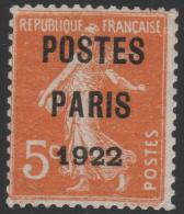 FRANCE TIMBRE PREOBLITERE N° 30 \"SEMEUSE 5c POSTES PARIS 1922\" NEUF Xx TB A VOIR - Autres & Non Classés