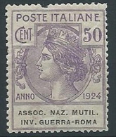 1924 REGNO PARASTATALI 50 CENT INV. GUERRA ROMA MNH ** - ED418 - Franquicia