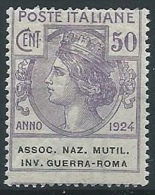 1924 REGNO PARASTATALI 50 CENT INV. GUERRA ROMA MNH ** - ED420 - Zonder Portkosten