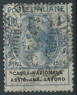 1924 REGNO USATO PARASTATALI 1 LIRA CASSA INF. LAVORO - ED419 - Franchise