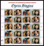 USA 1997 Opera Singers Sheet Of 20 $6.40 MNH SC 3154-3157sp YV BF-2651-2654 MI SH2879-82 SG MS3349-52 - Fogli Completi