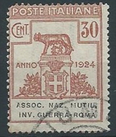 1924 REGNO USATO PARASTATALI 30 CENT INV. GUERRA ROMA - ED418 - Zonder Portkosten