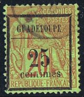 GUADELOUPE  Alphée Dubois 20 C. Surchargé 25 Centimes  Cadre Rectiligne  Yv 5 - Used Stamps