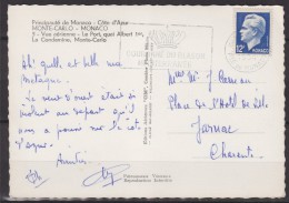 = Prince RainierIII Sur Carte Postale N°347 Oblitération 1954 Vue Aérienne Port Quai Albert 1er La Condamine Monte Carlo - Covers & Documents