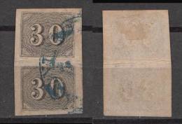 Brazil Brasil Mi# 13 Pair Used 30R Verticais Vertical Pair Blue SANTOS Postmark - Used Stamps