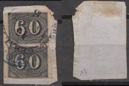 Brazil Brasil Mi# 14 Pair Used 60R Verticais On Fragment Blue SANTOS Postmark - Used Stamps