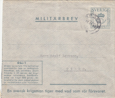 ARMY CAMP CORRESPONDENCE, MILITARY COVER STATIONERY, ENTIER POSTAL, 1942, SWEDEN - Militärmarken