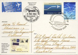 Geïllustreerde Briefkaart KLM Herdenkingsvlucht DC-2 "Uiver" Londen-Melbourne (1 Februari 1984) - Lettres & Documents