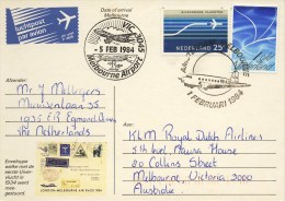 Geïllustreerde Briefkaart KLM Herdenkingsvlucht DC-2 "Uiver" Londen-Melbourne (1 Februari 1984) - Lettres & Documents