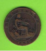 ESPAÑA   -  Gobierno Provisional 10 Centimos 1870 Patina - First Minting