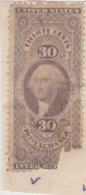 OLD REVENUE STAMP STEUERMARKE TIMBRE FISCAL  USA 1870-ties - INTER.REVENUE 30 CENTS INL EXCHANGE Grey - Fiscal
