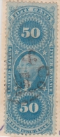 OLD REVENUE STAMP STEUERMARKE TIMBRE FISCAL  USA 1870-ties - INTER.REVENUE 50 CENTS LIFE INSURANCE Blue - Fiscal