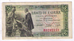BILLETE DE 5 PESETAS DE 1945 - USADO BONITO - 5 Pesetas