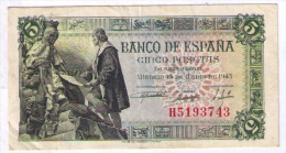 BILLETE DE 5 PESETAS DE 1945 - EXCELENTE - 5 Peseten