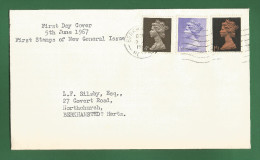 GB GREAT BRITAIN 1967 Grande Bretagne - Definitive - 3v FDC - 4d  1´-  1´9 Queen New General Issue First Stamps - 1952-1971 Em. Prédécimales