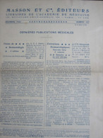 Catalogue 4 Pages Masson & Cie, Éditeurs : Dernières Publications Médicales. 1923 - Medicina & Salute