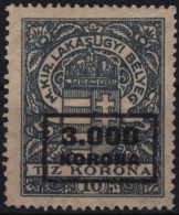 1920's Hungary - Housing / Flat Tax - Revenue Stamp - 3000 K - Overprint - MNH - Fiscales