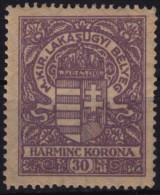 1922 Hungary - Housing / Flat Tax - Revenue Stamp - 30 K - MNH - Fiscale Zegels