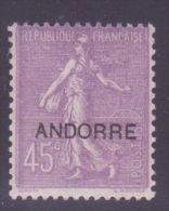 ANDORRE N° 14 \" SEMEUSE 45c LILAS\" NEUF Xx TTB - Other & Unclassified