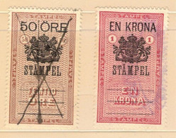 TAX REVENUE STEMPELMERKE STEUERMARKE TIMBRE FISCAL SWEDEN SCHWEDE SUEDE Early 1900-ties 50 Ore, 1 Kr - Revenue Stamps