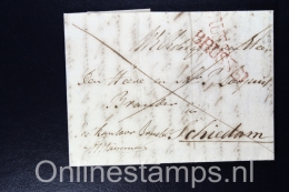 Belgium:Complete Registered Letter Brussels To Schiedam Holland, Double Red Brussel 121 - 1815-1830 (Hollandse Tijd)