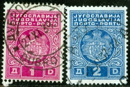 YUGOSLAVIA, STEMMI, COATS OF ARMS, SEGNATASSE, 1931, FRANCOBOLLI USATI, Scott J24,J25 - Segnatasse