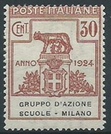 1924 REGNO PARASTATALI SCUOLE MILANO 30 CENT MNH ** - ED421-2 - Franchigia