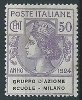 1924 REGNO PARASTATALI SCUOLE MILANO 50 CENT MNH ** - ED421-3 - Zonder Portkosten