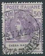 1924 REGNO USATO PARASTATALI ASSIC. INF. LAVORO 50 CENT - ED423 - Franchigia