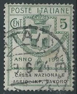 1924 REGNO USATO PARASTATALI ASSIC. INF. LAVORO 5 CENT - ED424 - Zonder Portkosten