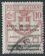 1924 REGNO USATO PARASTATALI SOPRASTAMPATO 10 CENT - ED425 - Franchigia