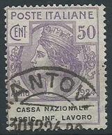 1924 REGNO USATO PARASTATALI ASSIC. INF. LAVORO 50 CENT - ED428 - Franquicia