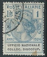 1924 REGNO USATO PARASTATALI COLLOC. DISOCCUP. 1 LIRA - ED428 - Zonder Portkosten