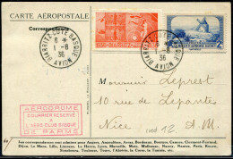 FRANCE - N°311 + VIGNETTE / CP AVION DE BIARRITZ 1/8/1936, POUR NICE - SUP - First Flight Covers