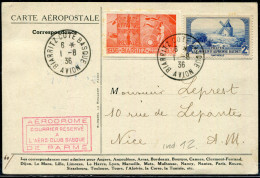 FRANCE - N°311 + VIGNETTE / CP AVION DE BIARRITZ 1/8/1936, POUR NICE - SUP - Erst- U. Sonderflugbriefe