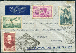 FRANCE - N° 296 + 314 + 335 + PA 8 / LETTRE DE CHAMPIER LE 26/2/1937, POUR COTONOU, 1 Er VOL AEROMARITIME MARS 1937 - TB - Primi Voli