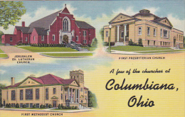Ohio Columbiana Jerusalem Evangelical Lutheran First Presbyterian And First Methodist Church Curteich - Sonstige & Ohne Zuordnung